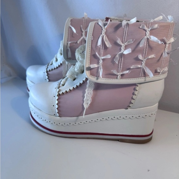 Elegant Pink and White Wedge Sneakers - Picture 2 of 4